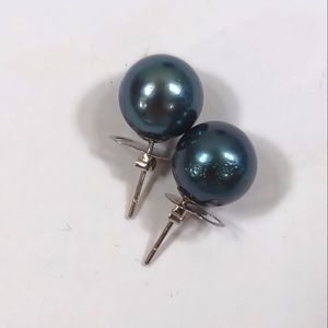 #7 Authentic Southsea Pearl earrings 12.5mm Tahitian pearls Blk Round(Stud). 14K